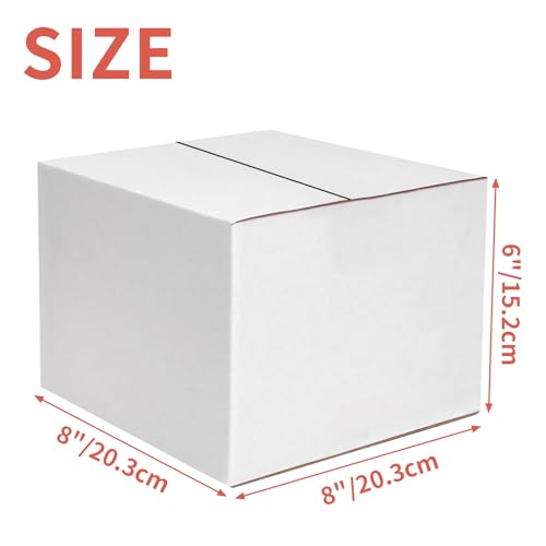 White 8x8x6 Inch Shipping Boxes 25-Pack - Corrugated Cardboard, Lightweight & Easy to Assemble