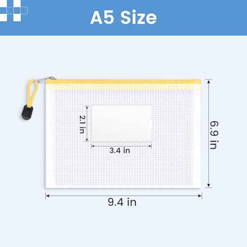 Sooez 24 Pack Mesh Zipper Pouch Bags with Label Pocket, A5 (9.4¡¿6.8 in) Small Pencil Case Pouch for Organizing, Clear Plastic Pencil Pouches Bulk for School Supplies Storage, Money Envelopes for Cash