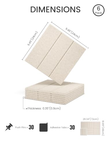 Fluxynara 28" X 18" Oatmeal Felt Bulletin Board Tiles - Bold Stripe, Modular Wall Decor