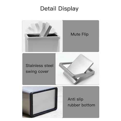 2.6 Gallon Small Office Bathroom Trash Can with Swing Lid,Living Room Bedroom Garbage can Wastebasket bin,Metal Decor Trash Can(Stainless Steel)