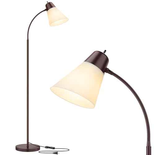 Floor Lamp for Living Room, Adjustable Gooseneck Standing Lamp with White Plastic Shade, Brown Reading Floor Lamps for Dorm, Bulb not Included