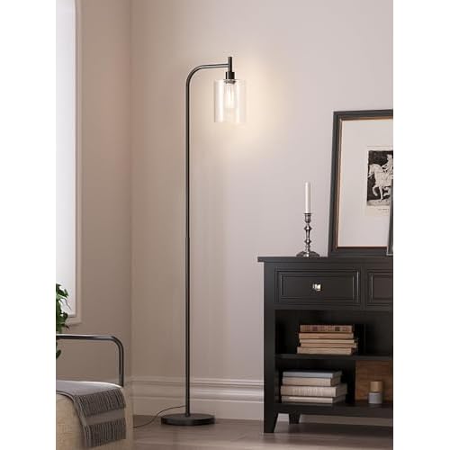 addlon Floor Lamps for Living Room Bright Lighting with Glass lampshade, Modern Bright Floor Lamp with LED Bulbs Industrial Standing lamp for beroom, Tall Pole Lamps Office - Black