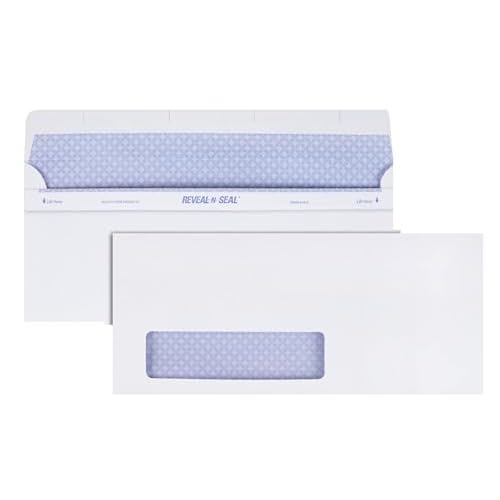 Quality Park Window Security Envelope, Reveal-N-Seal, White, 4.125 x 9.5, 500 per Box, (67418)