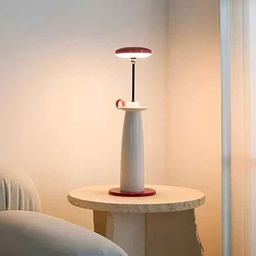 jonong Modern 2-in-1 LED Table & Floor Lamp, Adjustable Height 14.5-55.1 inches, Red Table lamp,Suitable for Bedroom, Living Room, Office, Gift for Friends, Women (White-Red)