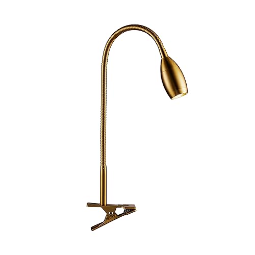 O'Bright Lumos - Versatile Clip-on Lamp: Zoomable Spotlight, Dimmable LED, Flexible Gooseneck, 4000K Light, 100% Metal Clamp - Ideal for Reading, Crafting, Work, and Headboards, Antique Brass