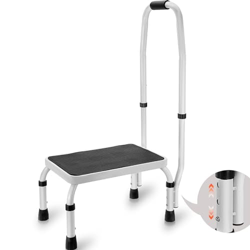VEVOR 1-Step Stool with Handrail, 330 lbs Capacity, 3-Stage Height Adjustable Steel Step Ladder
