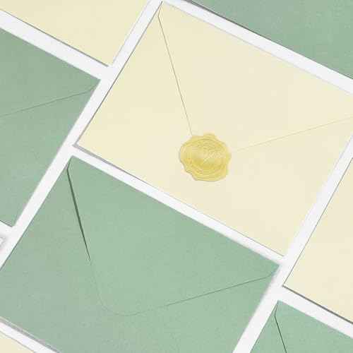 50 PCS Sage Green A7 Envelopes with Stickers, 5x7 Envelopes for Greeting Cards, Great for Invitations, Wedding Invitation, Birthday, Baby Shower, Graduation