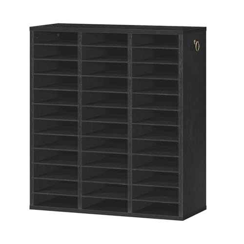 HOOBRO Literature Organizer, 36 Compartments Wooden Mail Organizer, Countertop Literature Sorter with Adjustable Shelves for Home, Office, School, Student Mailbox for Classroom, Black BK123WF01