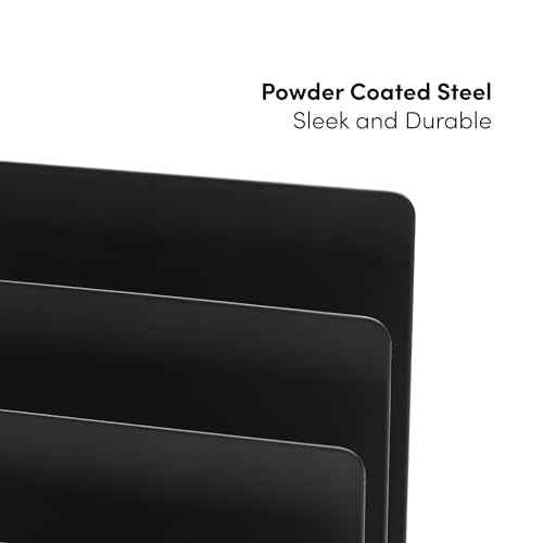 Desktop Mail Organizer ? 3-Slot Black Metal Letter Holder and Bill Sorter for Office and Home