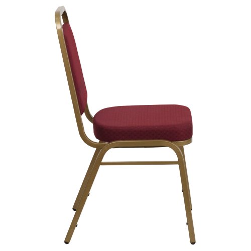 Flash Furniture HERCULES Series Trapezoidal Back Stacking Banquet Chair in Burgundy Patterned Fabric - Gold Frame