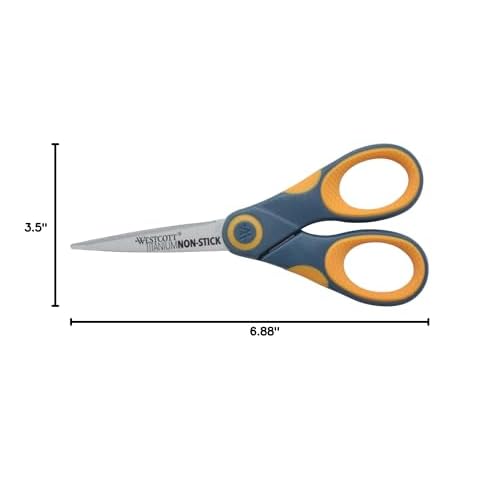 Westcott ?14881 5-Inch Non-Stick Titanium Scissors For Office and Home, Yellow/Gray