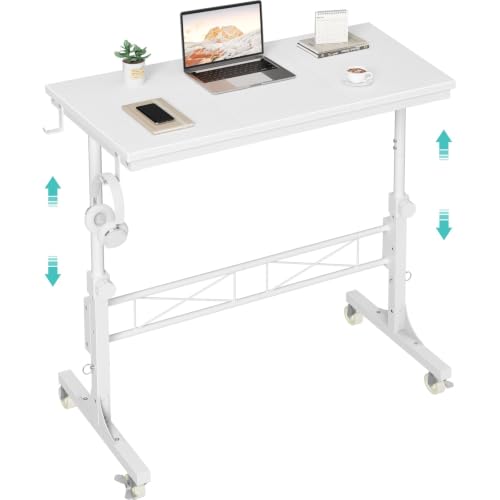 WINAZ 31.5-inch White Adjustable Mobile Standing Desk with Wheels - Treadmill Compatible Home Office Workstation