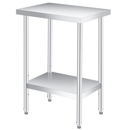 SunnyFurn 24 x 14 inch Stainless Steel Prep Table with 2-Tier Shelf, Heavy-Duty Kitchen Work Table