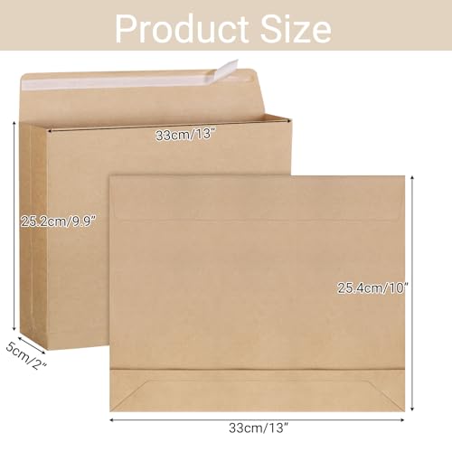 25 Pack 10x13 Inch Expandable Kraft Catalog Envelopes Self-Seal Office Mailers