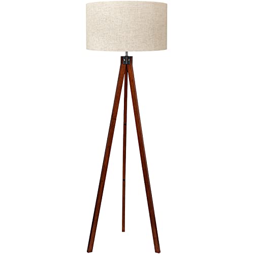 LEPOWER Brown Tripod Floor Lamp - Mid Century Modern Standing Lamp for Living Room