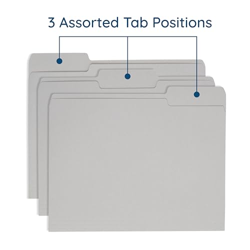 100 Blue Summit Supplies Gray File Folders Letter Size - Durable 11pt Grey Folders, 1/3 Cut 3 Tabs Gray Folders, Holds Letter Size Documents