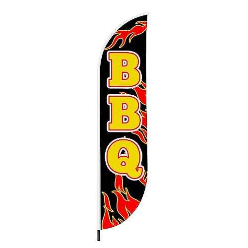 Bbq 1 Feather Flag(11.5feetX2.5feet) by DreamController | Outdoor Business Advertising Tall Flag | Weather-Resistant Knitted Swooper Flag | Made in USA | HD Print (Flag Only)