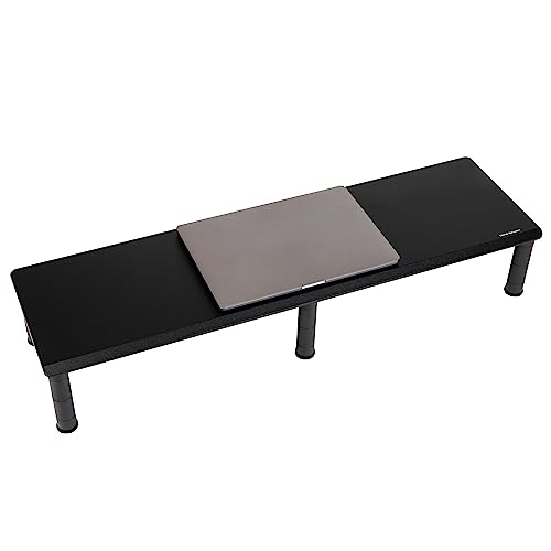 Mind Reader Dual Monitor Stand, Height Adjustable, Desktop Organizer, Laptop Riser, Office, 38.5" L x 11" W x 2.55-6.5" H, Black