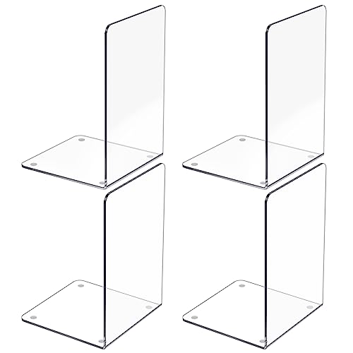 Clear Acrylic Bookends 4 Pcs - Sturdy L-Shaped Organizer for Shelves - Dooiclear