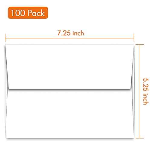 A7 Printable White Envelopes 5x7 100 Pack Quick Self Seal,for 5x7 Cards Perfect for Weddings, Invitations, Photos, Graduation, Baby Shower 5.25 x 7.25 inches£¬AZAZA