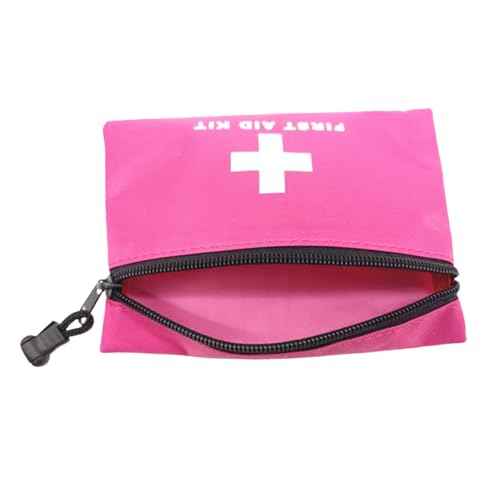Red Emergency First Aid Bag - Small Empty Travel Rescue Pouch for First Responder Storage - Medicine Pocket for Car, Home, Office, Kitchen, Nurse, Sport, Outdoors (Pink 16x11cm)