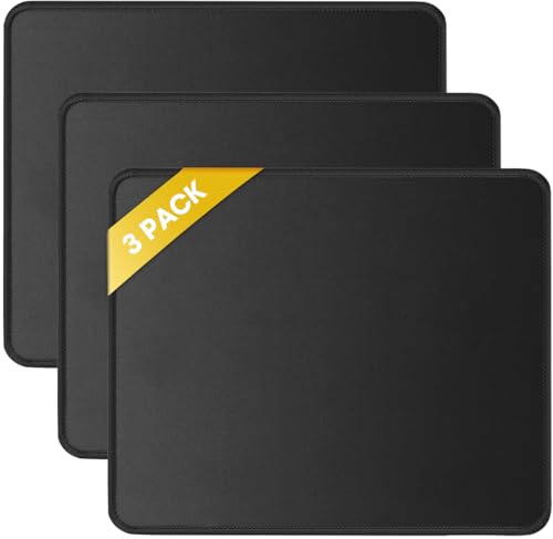 JIKIOU Black 3-Pack Mouse Pads with Stitched Edges, 10.2x8.3in, Durable & Non-Slip