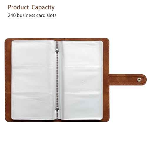 Leather Professional Business Card Holder Book Organizer, 240 Card Slots Capacity Booklet, Premium PU Name Cards Storage Folder with Soft Cover, Credit Card Binder Holder for Men/Women (Brown)