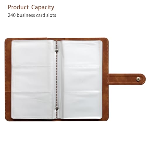 Brown Leather Business Card Holder Book Organizer with 240 Slots