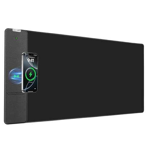 Wireless Charging Mouse Pad, Gaming Mouse Pad, 31.5"x15.8" Large Desk Mat for Laptop/Keyboard, Waterproof Smooth Surface, Non-Slip Base, Black
