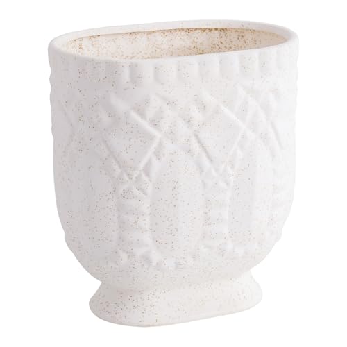 Bathroom Trash Can, Ceramic Wastebasket Garbage Container for Bathroom, Bedroom, Dorm, College, Office, Beige-White Decorative Compact Trash Can