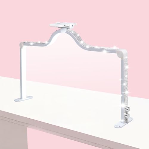 34-Inch Nail Light for Desk, 3-Level Dimming Half Moon Light, 3360LM Lamp, Adjustable with Phone Holder, Eye Protection ? Ideal for Nail Techs - White