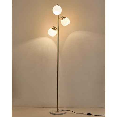 Sputnik Chandelier Floor Lamp for Bedroom,4-Lights Glass Shade Floor Lamps for Living Room (3 Gloes Golden)