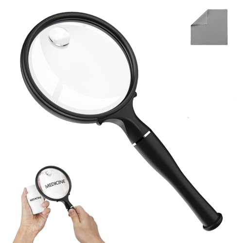 BASEJKCO Black 10X 30X Handheld Magnifying Glass 90mm Anti-Glare Lens