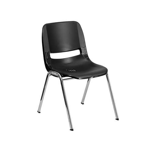Flash Furniture HERCULES Series 880 lb. Capacity Black Ergonomic Shell Stack Chair with Chrome Frame and 18'' Seat Height