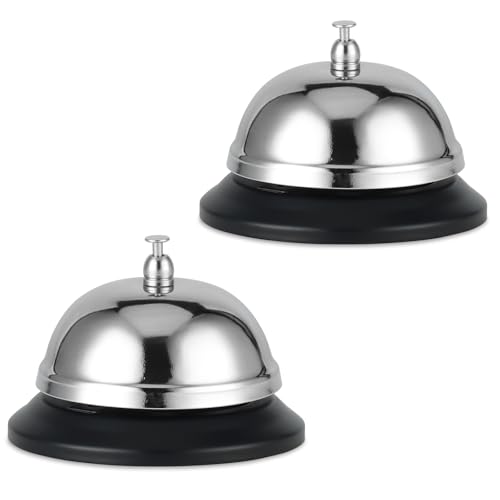 Stainless Steel Desk Call Bell 3.3 Inch Diameter for Hotels & Offices - 2 Pack