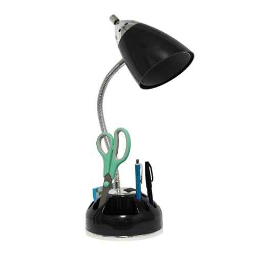 Simple Designs LD1089-BLK 19.5" Swivel & Shine Lazy Susan Desk Lamp with Charging Outlet, for Office, Bedroom, Living Room, Black