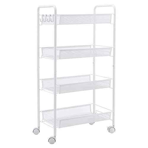 JANE EYRE Rolling Utility Storage Rack Cart on Wheels, Trolley Carft cart, Multi-Purpose Organizer Shelf (White, 4 Tier)¡¦