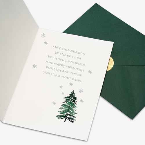GEEORY Boxed Christmas Greeting Cards 5" x 7" Watercolor Xmas Tree & Snowflake (24 with Envelopes & Stickers) | Bulk Holiday Cards for Winter Gifting Green Grey GH003