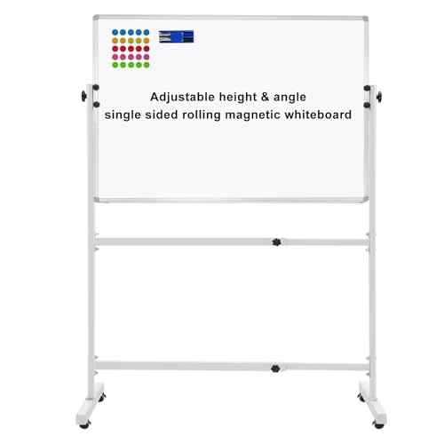 Mobile Whiteboard with Rolling Stand 36"x24" Portable Single-Sided Magnetic Dry Erase Board on Wheels Included 20 Magnets, 2 Markers & 1 Eraser