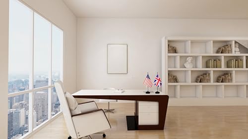 Britain Desk Flag with Solid Black Pole - Miniature UK Office Table Flag, Tibijoy