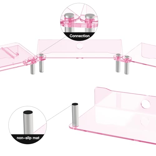 RQUOIRE Ergonomic Pink Acrylic Dual Monitor Stand with Adjustable Laptop Riser, Compatible with Desktop, Printer, TV and More Devices,monitor riser holder suitable for 2 monitors