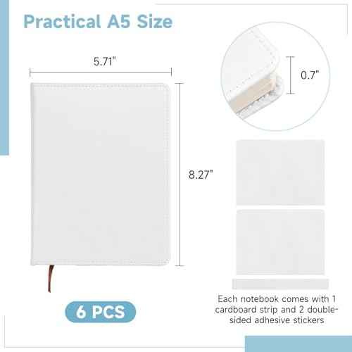Lnrueg 6 Pcs A5 Sublimation Notebook Blank Journal 100 Pages - Hardcover PU Notebooks for Note Taking Plan Making Diary Writing - School Office Supplies¡¦