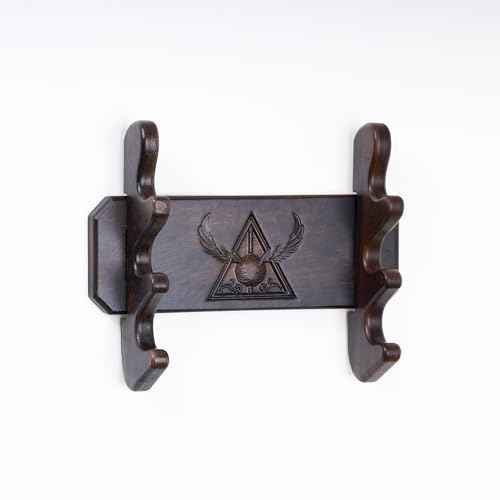 Handicraftviet Wand Display Stand Wall Mount, Handmade Carved Wooden Holder Wands 3 Tiered for Collection, Black (3 slot wand stand)