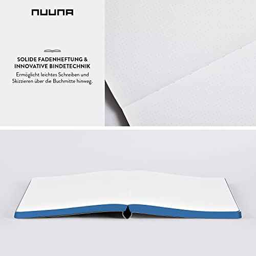 nuuna Notebook A5+ | Graphic L - Eyes On You | 3.5 mm Dot Grid | 256 Numbered Pages | 120 g Premium Paper | Blue Leather | Sustainably Produced in Germany