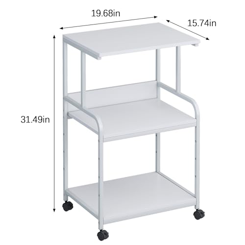 Printer Stand with Storage Shelf,3 Tier Printer Cart with Wheels,Mobile Printer Table for Home Office,Stands for Printer Heat Press Scanner Fax,Industrial Style (White)