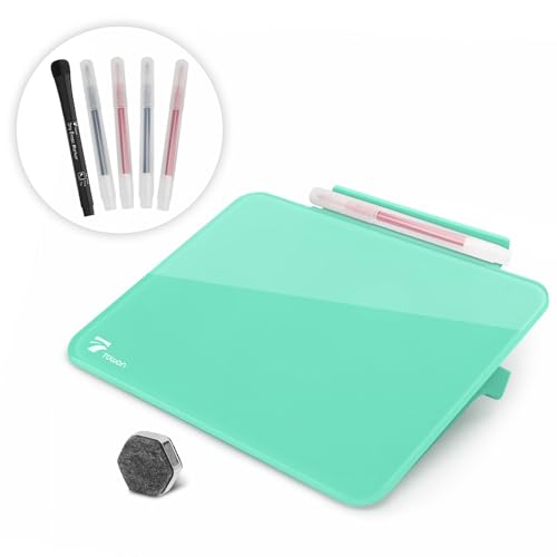 TOWON Mint Mini Desktop Glass Whiteboard - Small Dry-Erase Board with Markers