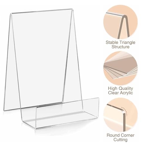 10-Pack Clear Acrylic Book & Display Stands for Books Photos Artworks CDs