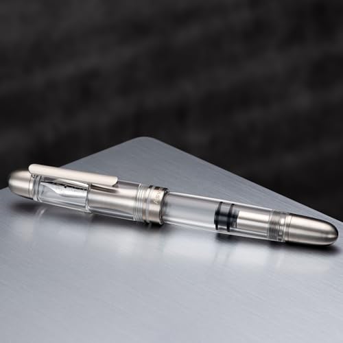 Asvine P36 Titanium Fountain Pen Piston Filling, Stub Nib 1.1mm Calligraphy Art Drawing Clear Demonstrator Acrylic with Case Set