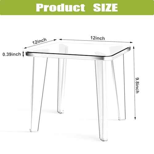 Acrylic Stool,Squre Shower Stools with Non-Slip,12 X 12 X 9.8 in Acrylic Plant Stand for Office Bathroom Living Room,Capacity 200 lbs