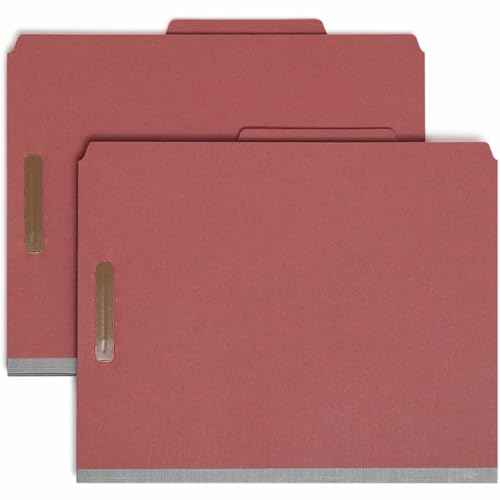 Smead 100% Recycled Pressboard Classification File Folder, 1 Divider, 2" Expansion, Letter Size, Red, 10 per Box (13724)